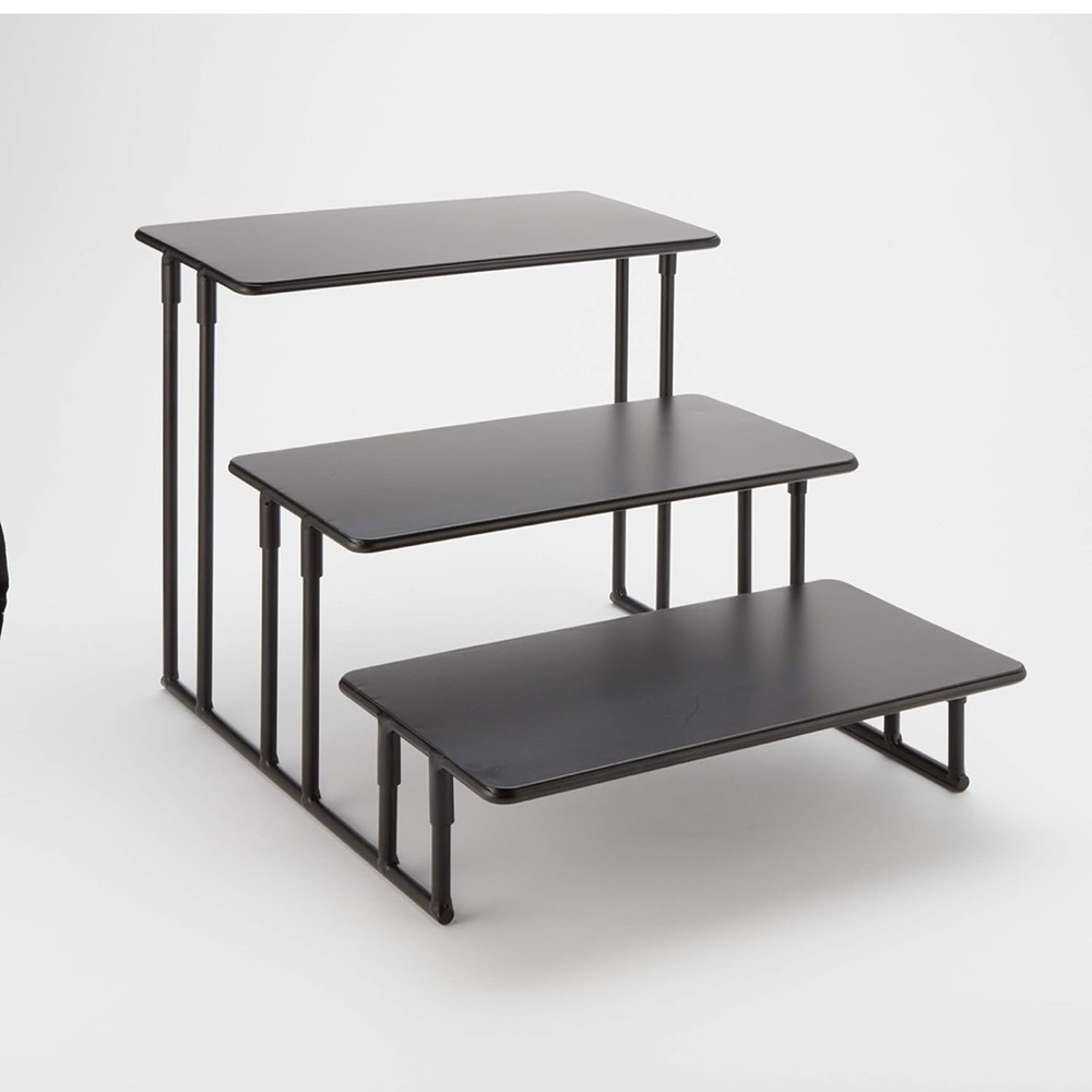 American Metalcraft ISP18 Rectangular Three-Tier Stand, Fixed, Black  Tiered